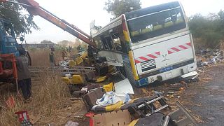 Buses in ruins after dozens killed in Senegal road accident