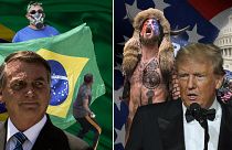 Montaje de imágenes de disturbios políticos en Brasil y EE.UU.