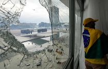 Police in riot gear from up outside Planalto Palace after protesters, supporters of Brazil's former President Jair Bolsonaro, stormed the Palace in Brasilia, Brazil.