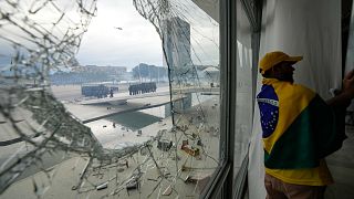 Police in riot gear from up outside Planalto Palace after protesters, supporters of Brazil's former President Jair Bolsonaro, stormed the Palace in Brasilia, Brazil.