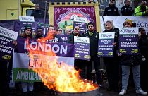 Ambulance workers take part in a strike, amid a dispute with the government over pay, outside NHS London Ambulance Service in London, Britain December 21, 2022