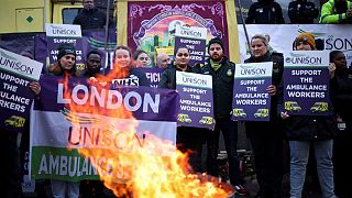 Ambulance workers take part in a strike, amid a dispute with the government over pay, outside NHS London Ambulance Service in London, Britain December 21, 2022
