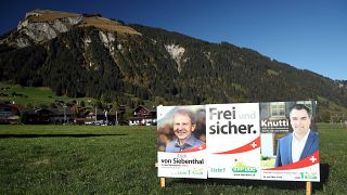 Election posters of the Swiss People's Party (SVP) candidates are pictured, days ahead of federal elections, in Lenk, Switzerland October 14, 2019