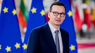 Poland's Prime Minister Mateusz Morawiecki  at the Europa building in Brussels, May 31, 2022.