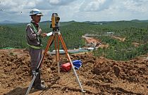 A worker at the construction site of the new capital city in East Kalimantan, Indonesia, 8 March 2023. 