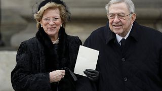 Queen Anne-Marie and King Constantine of Greece arrive at the funeral of Prince Henrik of Denmark in Copenhagen. Tuesday, 20 February 2018.