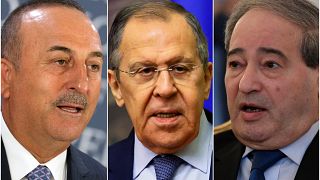 Dışişleri Bakanı Mevlüt Çavuşoğlu, Rus Dışişleri Bakanı Sergey Lavrov ve Suriye Dışişleri Bakanı Faysal Mikdad