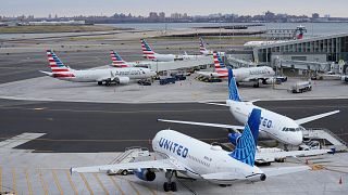 Planes sit on the tarmac at Terminal B at LaGuardia Airport in New York.