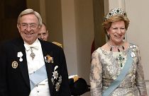 Королева Анна-Мария и король Греции Константин на похоронах принца Хенрика Датского в Копенгагене (апрель 2015 г.)