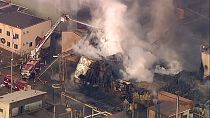 Un violent incendie s'est déclaré sur le site de l'usine Carus Chemical de LaSalle, dans l'Illinois, aux États-Unis, le mercredi 11 janvier 2023. 