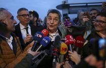 Turkish Medical Association President Dr Sebnem Korur Fincanci talks to journalists after being released from Bakirkoy women's prison in Istanbul on Wednesday.