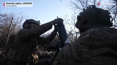 Ukrainian army mortars near Bakhmut