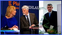De g. à d. : les candidats à la présidentielle tchèque Danuse Nerudova, Petr Pavel et Andrej Babis