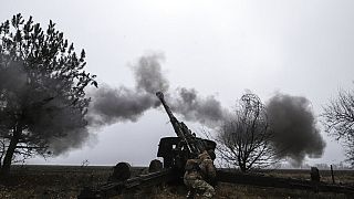 Ukrainian serviceman fires towards Russian positions with a cannon Msta-B in Zaporizhzhia region, Ukraine, Friday, Dec. 16, 2022.