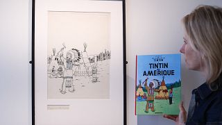 Vinciane De Traux com a obra de Hergé