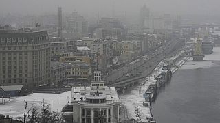 Fog covers Kyiv city center, on 14 January, 2023