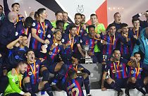 A dominant Barcelona side took advantage of three costly errors to beat bitter rivals Real Madrid by three goals to one and clinch the Spanish Super Cup