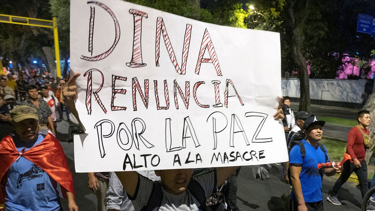 Manifestants demandant le départ de la présidente péruvienne Dina Boluarte, le 16 janvier 2023 à La Paz