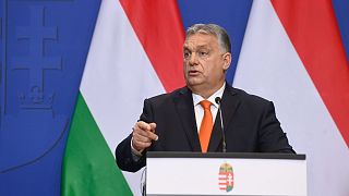 Hungarian Prime Minister Viktor Orban during a press conference in the government headquarters in Budapest, Hungary, Dec. 21, 2022.