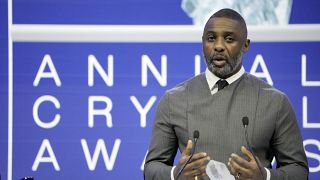 Actor Idris Elba speaks after he received the Crystal Award at the World Economic Forum in Davos, Switzerland on Monday.