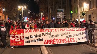 Manifestantes del sindicato CGT este martes en Marsella.