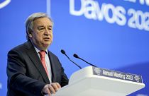 Secretary-General of the United Nations Antonio Guterres speaks at the World Economic Forum in Davos.