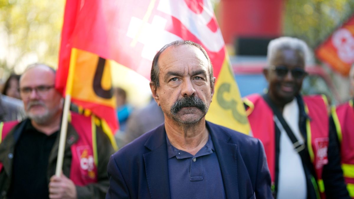 Leftist union leader Philippe Martinez at an earlier protest in October.