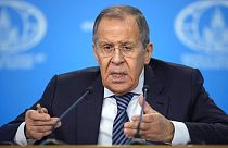 Sergueï Lavrov, le chef de la diplomatie russe, lors de sa conférence de presse de début d'année