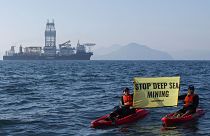 Greenpeace activists from New Zealand and Mexico confront the deep sea mining vessel Hidden Gem, commissioned by Canadian miner The Metals Company in November 2022.