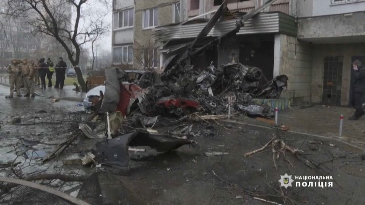 Aftermath of helicopter crash in Brovary, in Kyiv region