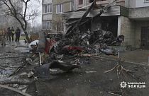 Aftermath of helicopter crash in Brovary, in Kyiv region