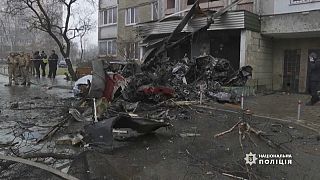 Aftermath of helicopter crash in Brovary, in Kyiv region