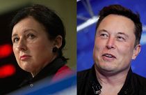 European Commission Vice-President for Values and Transparency Věra Jourová (left) and Elon Musk (right).