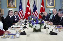 Antony Blinken amerikai külügyminiszter és Mevlut Cavusoglu török külügyminiszter találkozója Washingtonban 2023. január 18-án