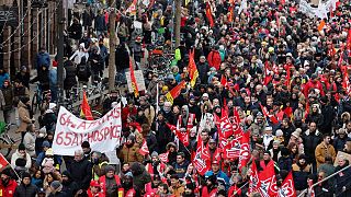 Szakszervezeti tüntetés Strasbourgban 2022. január 19-én
