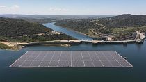 The floating solar panel field at the Alqueva Dam in Portugal.