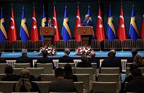 A press conference following a meeting between the heads of Turkey and Sweden at the Presidential Palace in Ankara on November 8, 2022.