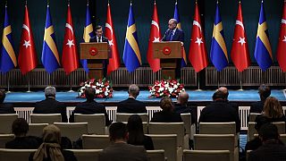 A press conference following a meeting between the heads of Turkey and Sweden at the Presidential Palace in Ankara on November 8, 2022.