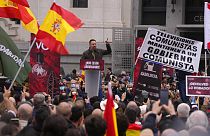 Vox leader Santiago Abascal addresses the rally in central Madrid