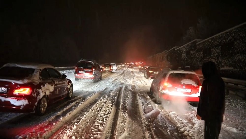 Snow blankets parts of Germany and Croatia causing traffic chaos