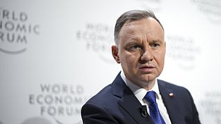 Poland's President Andrzej Duda attends a session at the World Economic Forum in Davos, Switzerland Tuesday, Jan. 17, 2023.