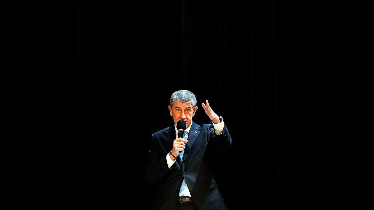 Andrej Babis addresses his supporters during a debate in Benesov, 19 January 2023