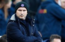 Everton's manager Frank Lampard looks on before the English Premier League soccer match between West Ham United and Everton at the London Stadium in London, Jan. 21, 2023.