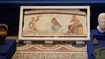 A Pompeiian style fresco from Herculaneum titled "Young Hercules and the snake", dated to the I second A.C