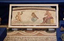 A Pompeiian style fresco from Herculaneum titled "Young Hercules and the snake", dated to the I second A.C