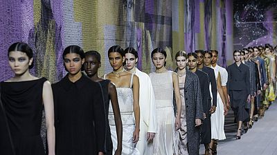 Models wear creations as part of the Dior Haute Couture Spring-Summer 2023 collection presented in Paris.