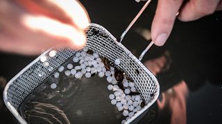 A large quantity of plastic pellets has washed ashore polluting the beaches of Pornic, western France.