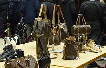 Louis Vuitton shoes and bags are presented at the Economy Ministry in Paris, where Agrasc sells goods from seizures and judicial confiscations 