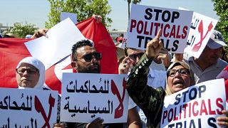 أنصار زعيم حزب النهضة، راشد الغنوشي، خلال احتجاج ضد وحدة مكافحة الإرهاب التونسية في تونس العاصمة، تونس، الثلاثاء 19 يوليو/تموز 2022.