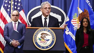 Attorney General Merrick Garland speaking at the Department of Justice in Washington on Tuesday